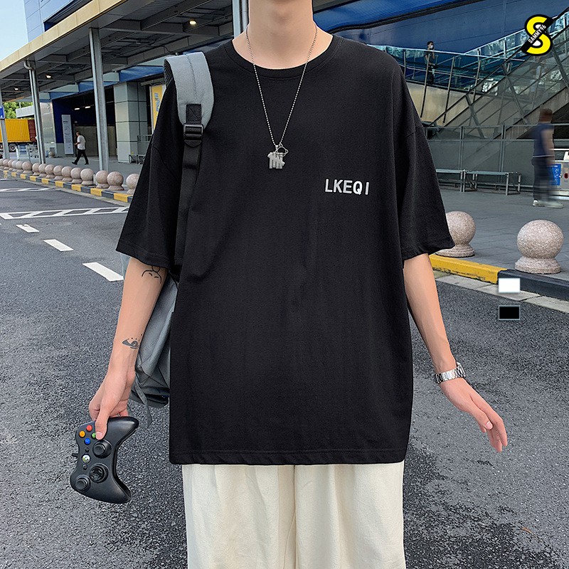 Áo thun nam nữ unisex tay lỡ phông form rộng LKEQ teen cổ tròn oversize cotton giá rẻ màu đen trắng tee pull freesize