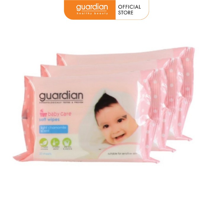 Khăn ướt em bé Guardian hương Hoa Cúc 3 gói x 20 miếng