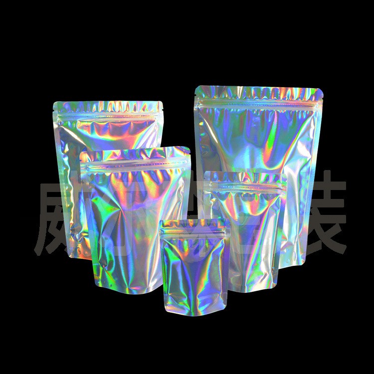 100Pcs Holographic Kim Loại Túi Poly Cầu Vồng Giấy Bạc Lấp Lánh Dây Kéo Tự Niêm Phong Chân Đế Đóng Gói Túi Kín Khí Holographic Metallic Poly Bag Rainbow Foil Glitter Bag Zipper Self Sealing Stand Packaging Pouch Airtight Bag