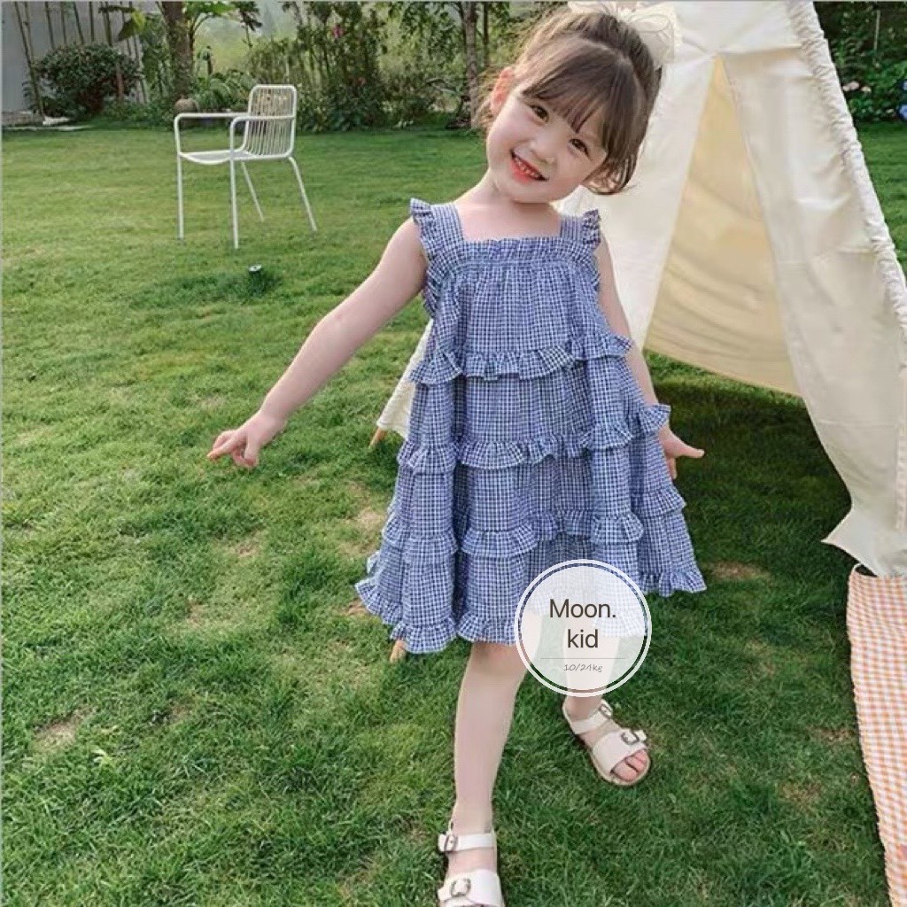 Váy đầm 2 dây đính nơ cao cấp cho bé gái 8-22kg