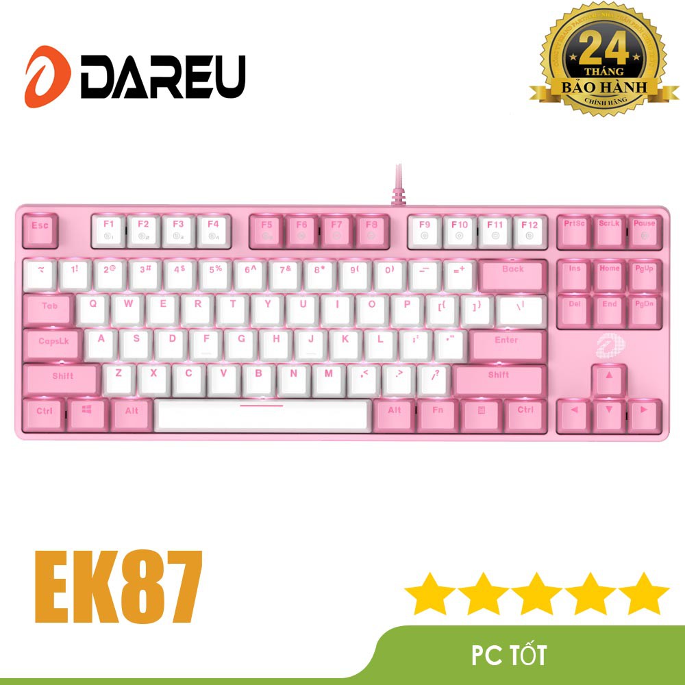 Bàn phím cơ Gaming DAREU EK87 PINK-WHITE (PINK-LED, Blue/ Brown/ Red D switch) | WebRaoVat - webraovat.net.vn