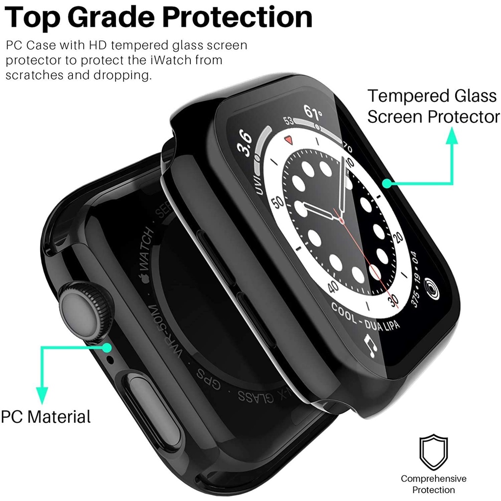 Ốp Bảo Vệ Mặt Đồng Hồ + Kính Cường Lực Bảo Vệ Màn Hình apple watch 38 40 41 42 44 45mm Series 7 6 5 4 3 2 1 SE