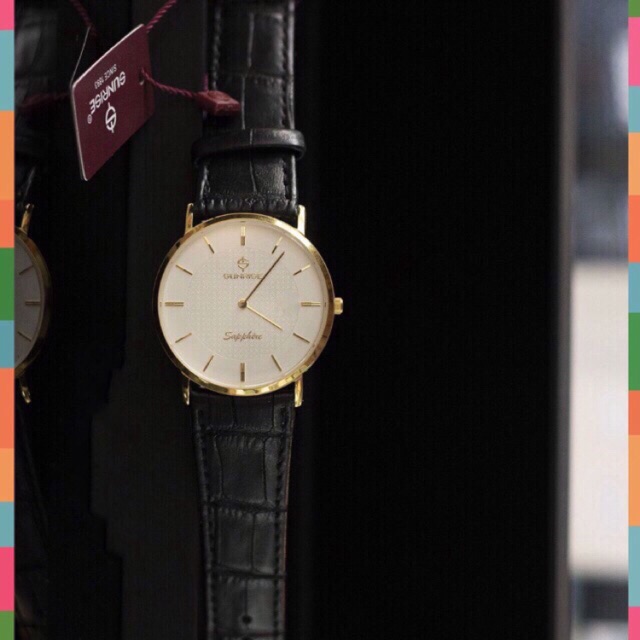 Đồng hồ nữ siêu mỏng Sunrise DL692PWA  2 kim DÂY DA kính Sapphire chống xước -