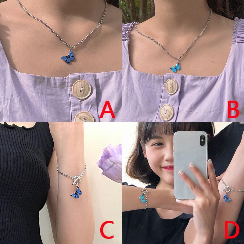 Dây chuyền/ Vòng đeo tay mặt hình bươm bướm xinh xắn thời trang cho các cặp đôi