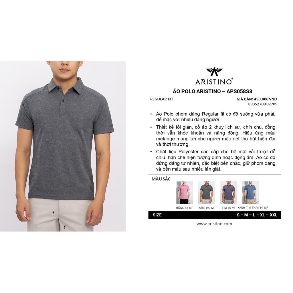 (GIẢM 55%) Áo polo nam Aristino APS058S8, regular, tag 450K