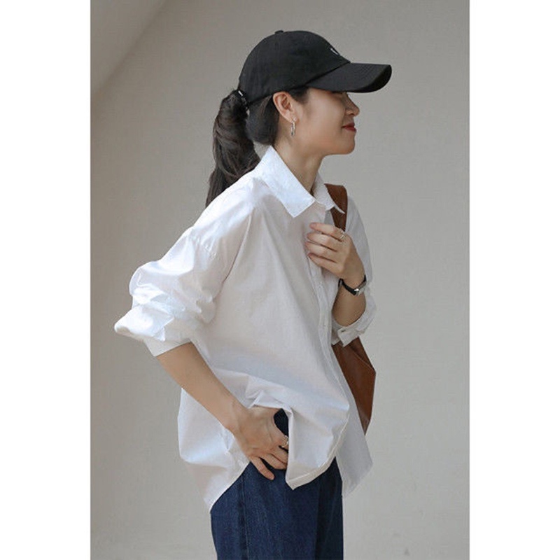 Áo sơ mi IELGY tay dài dáng rộng màu xanh dương thời trang cao cấp cho nữ