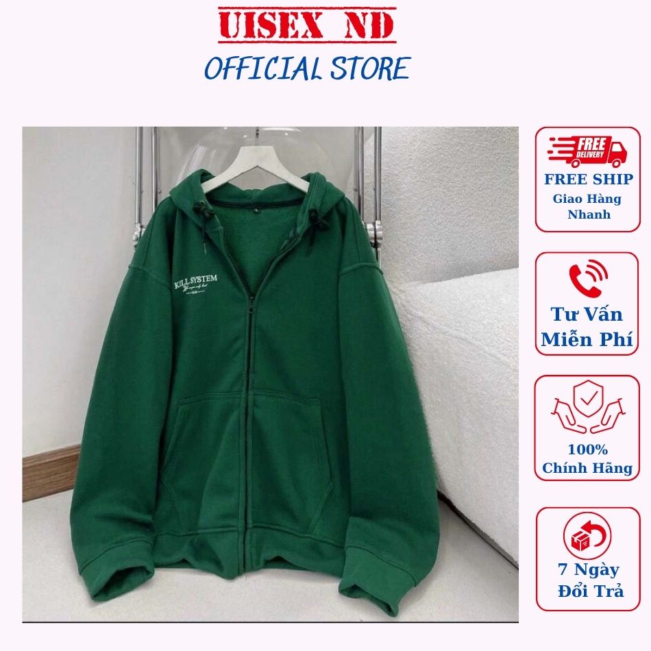 Áo khoác nỉ Unisex có mũ màu xanh lá cây chất liệu dày dặn ấm áp thích hợp cho mùa thu đông . chất đẹp giá xưởng