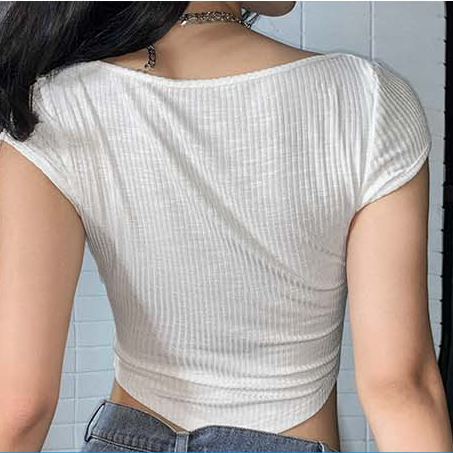 Áo croptop COZOK tay ngắn cổ chữ U thời trang quyến rũ cho nữ