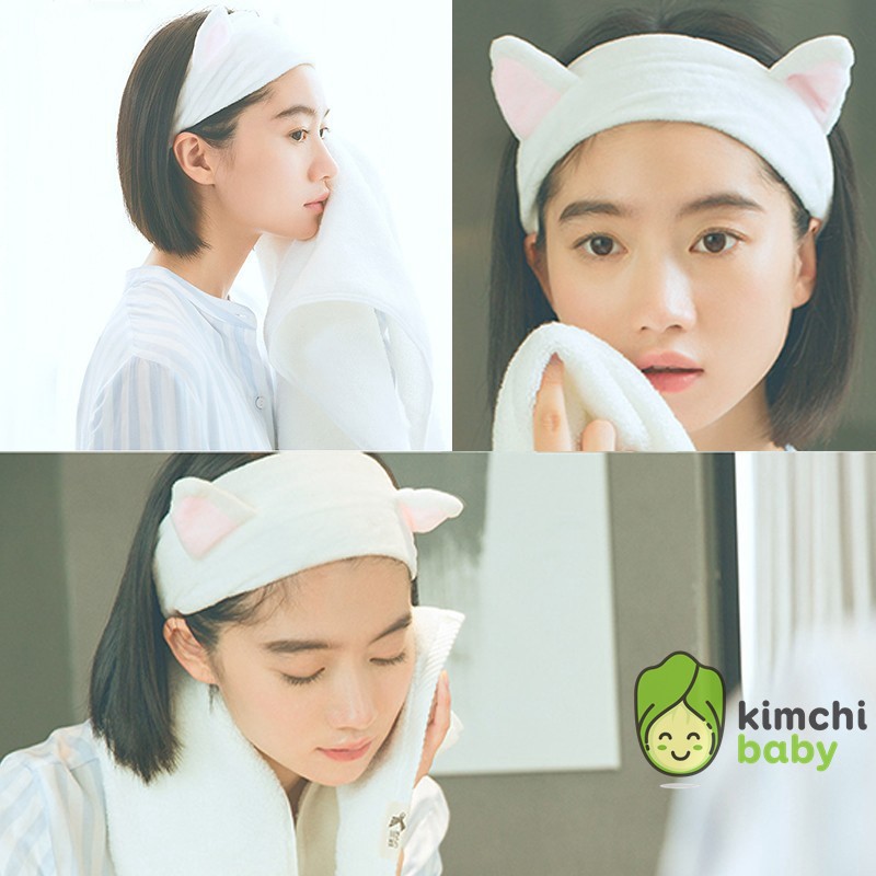Băng đô turban tai mèo Hàn Quốc dùng khi trang điểm, rửa mặt và đắp mặt nạ KICHIBA BD01