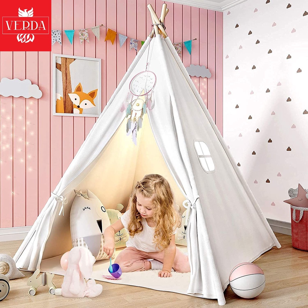 Lều cho bé trẻ em vải thổ dân tam giác bé gái nhà ngủ công chúa playhouse tipi cotton canvas foldable kid teepee tent