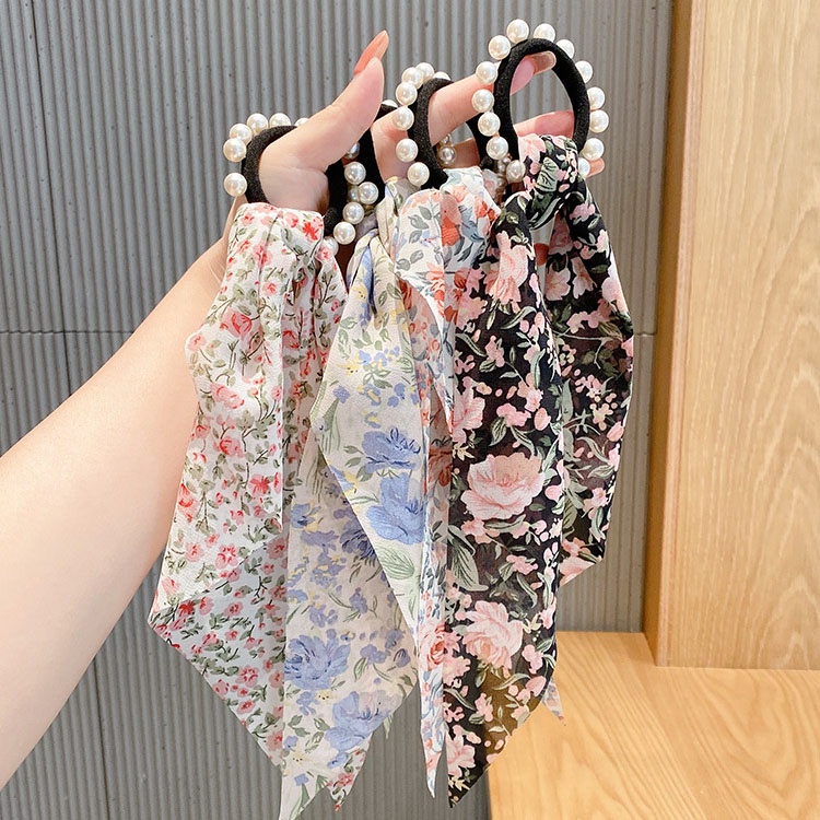 Dây buộc tóc bằng vải chiffon họa tiết hoa