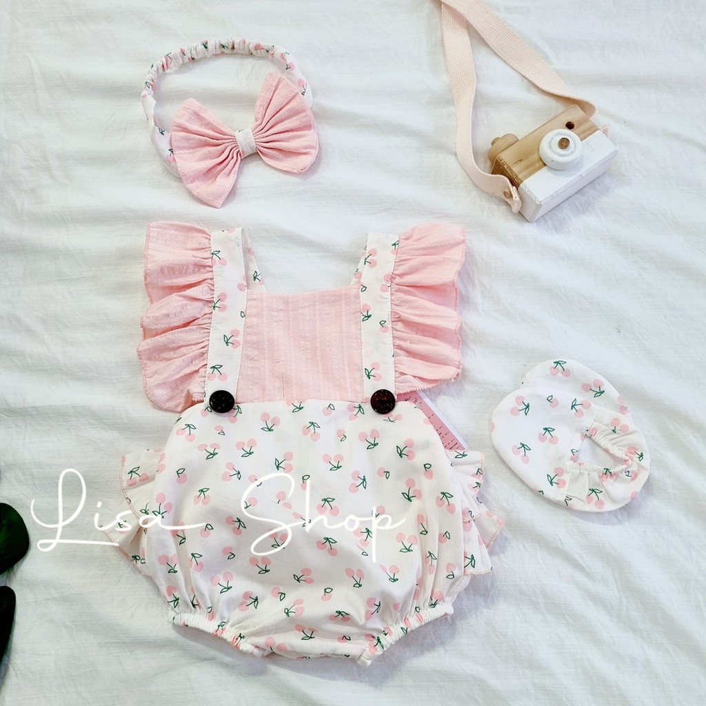 Bodysuit cho bé cherry hồng
