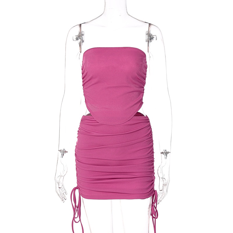 DUNEA Set áo ống + chân váy dây rút quyến rũ thời trang dành cho nữ