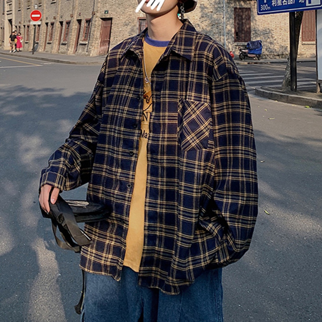 Áo Khoác Sơ Mi Nam Sọc Caro Tay Dài Phong Cách Hàn Năng Động Trẻ Trung NN-0034-tuideocheonguc.com