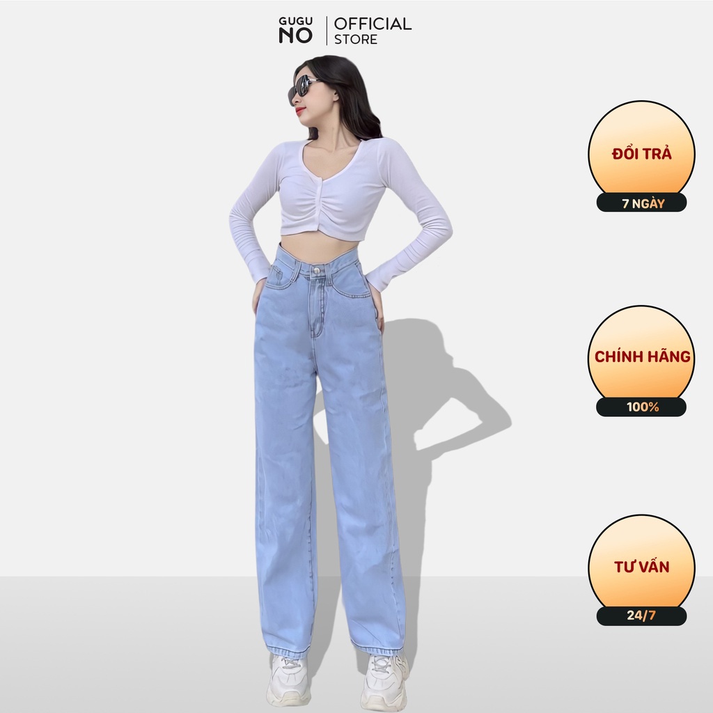 Quần jean nữ ống rộng suông lưng cạp cao form rộng chất đẹp GUGUNO ulzzang