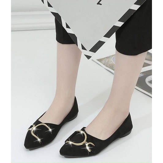 Giày búp bê nữ mũi nhọn đính khóa chữ D siêu đẹp
