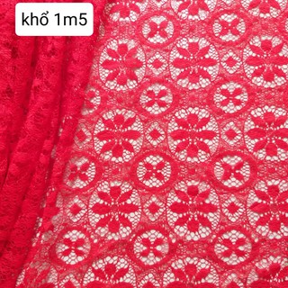 Vải ren mi , màu đỏ tươi, khổ 1m5.(1mét /25k)