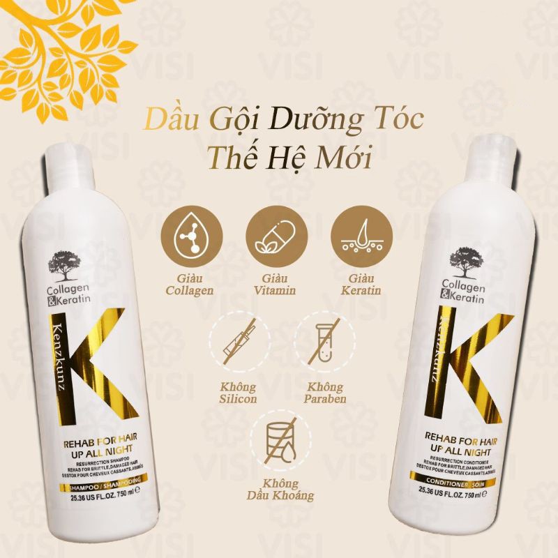 [Hàng nhập khẩu] Dầu Gội Dầu Xả Kenz Biotin Collagen phục hồi tóc khô xơ xỉn màu dầu gội dưỡng tóc 750ml