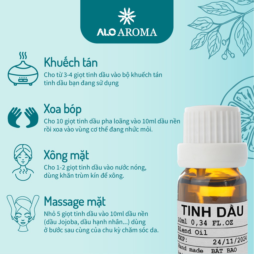 Tinh Dầu Hương Thảo Thiên Nhiên giảm bọng mắt, thư giãn, khử mùi Rosemary Essential Oil AloAroma