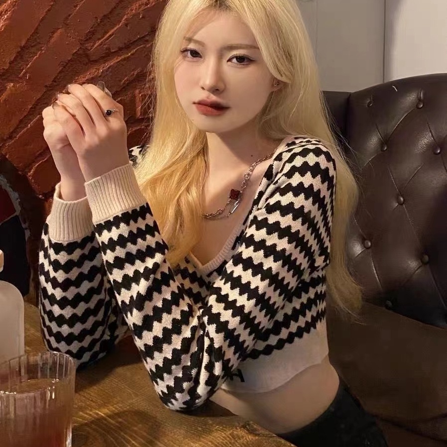 SUXI Áo Len Tay Dài Họa Tiết Sọc Ca Rô Dáng Ôm Thời Trang Xuân Thu Quyến Rũ Cho Nữ