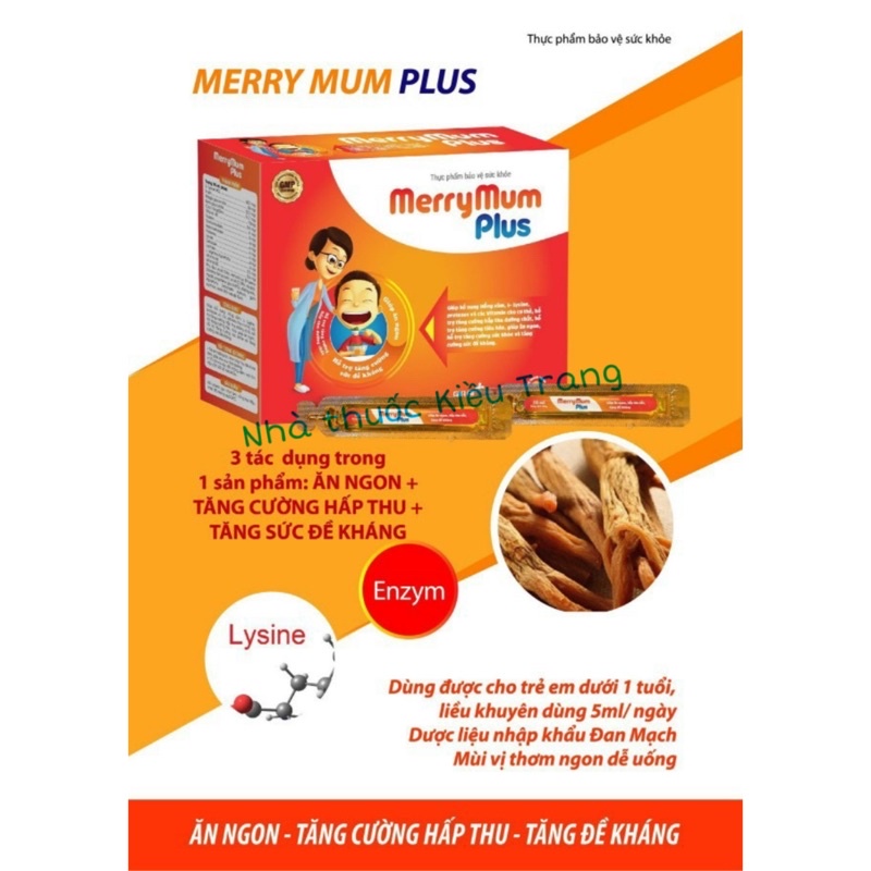Siro MerryMum Plus- Giúp Ăn ngon, Cao lớn và Tăng đề kháng, Nâng cao miễn dịch - Hộp 20 ống
