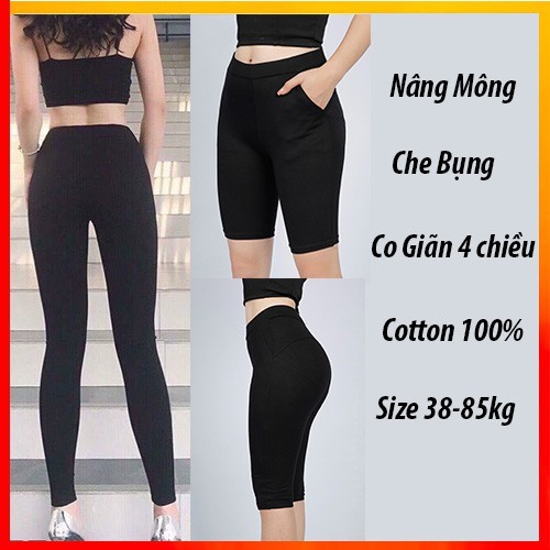 Quần legging nữ nâng mông định hình chống tia UV, dài, ngố chất thun cotton co giãn 4 chiều siêu đẹp