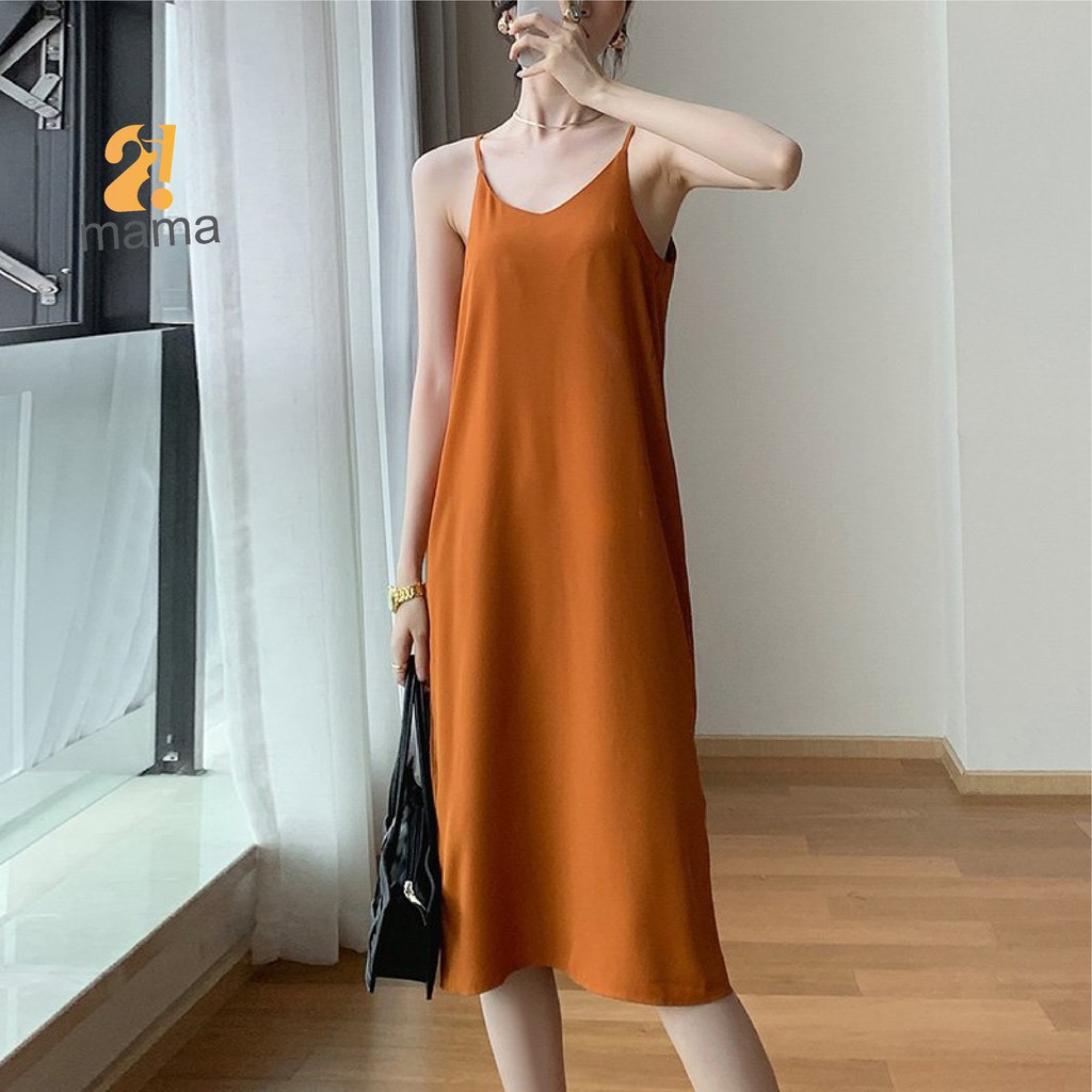 Váy 2 dây 2MAMA dáng suông chất đũi trơn - V63