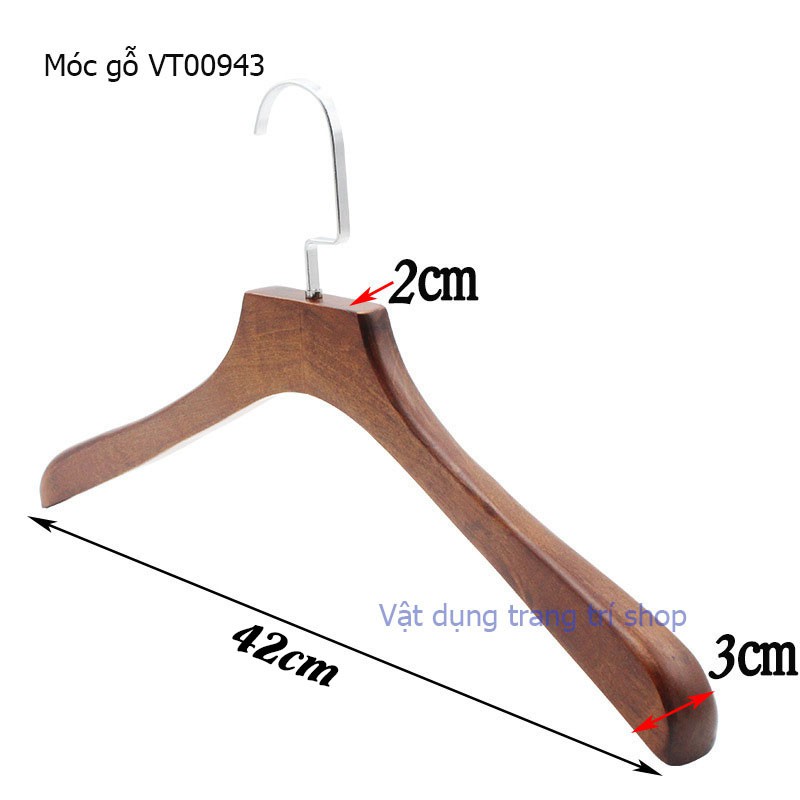 Móc vest gỗ bản dày 3cm dài 42cm ( bộ 10 móc )