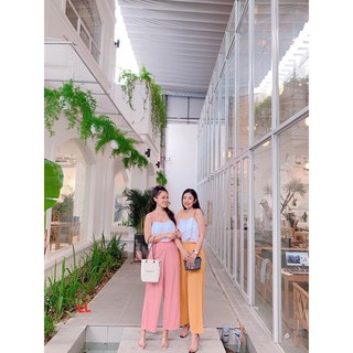 Sét Áo Hai Dây Xếp Hai Tầng Kết Hợp Quần Dài Ống Rộng Nữ Tính TTS0548