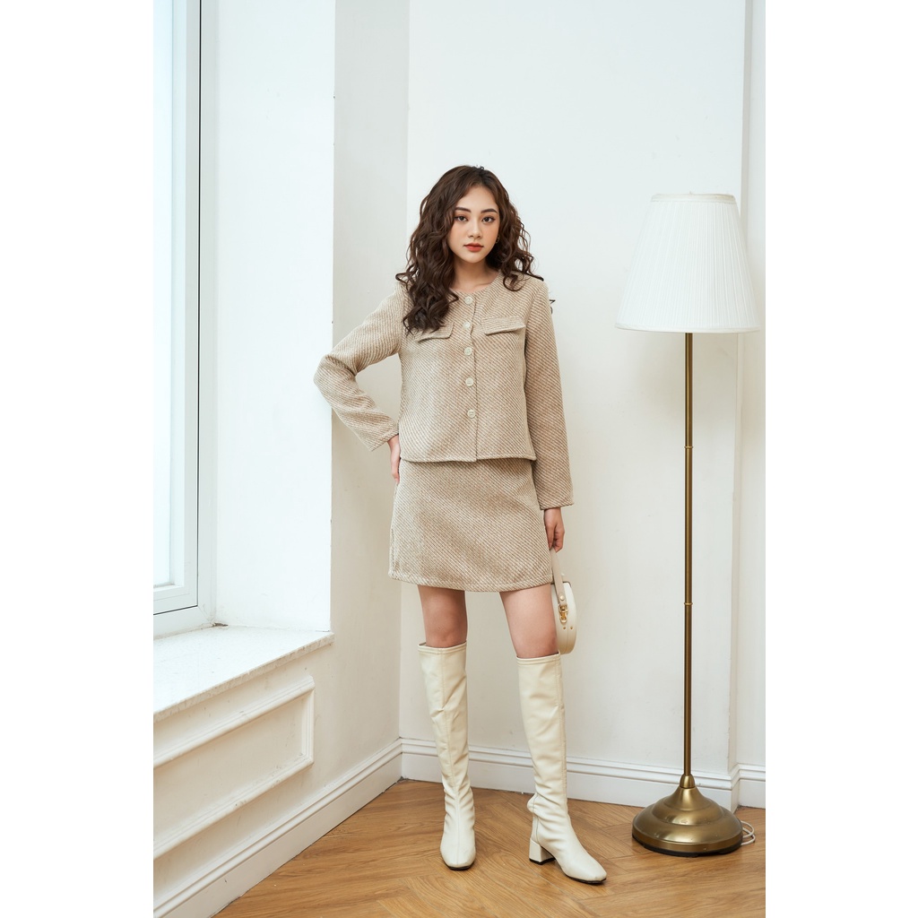 Ceci Cela - Coat Dài Tay / Chân Váy Ngắn Round Set