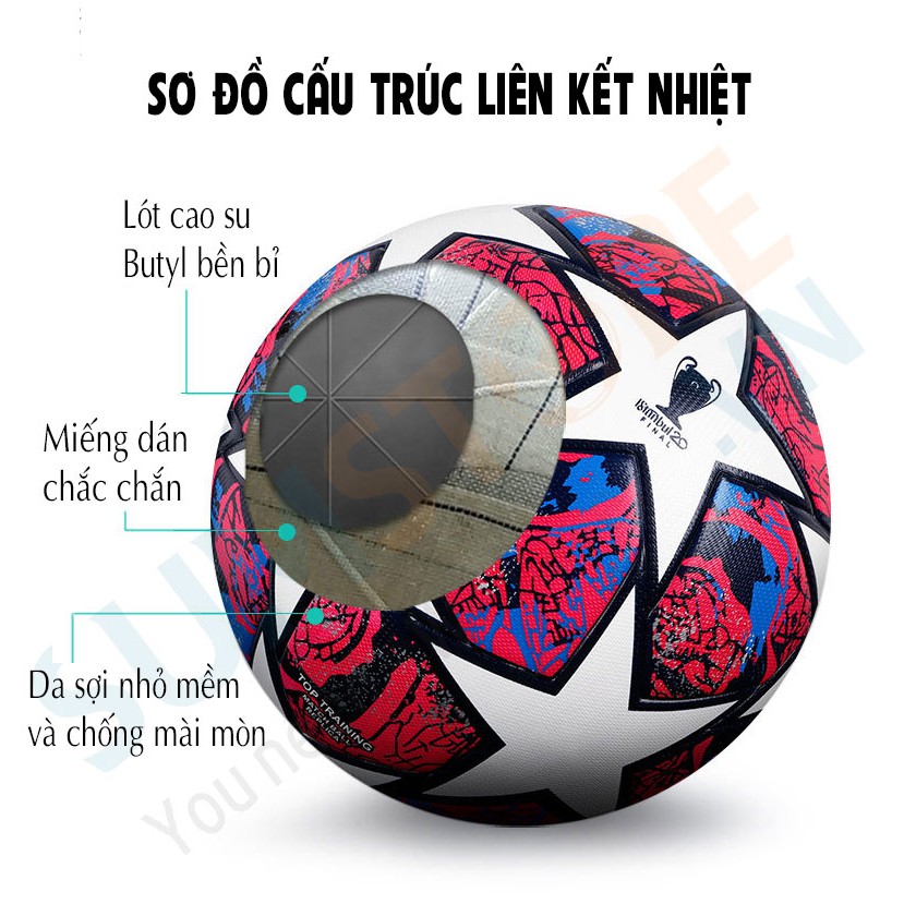 Quả Banh Bóng Đá Champion League Đúc Nguyên Khối Cao Cấp – Màu Xám – Size #4 và size #5