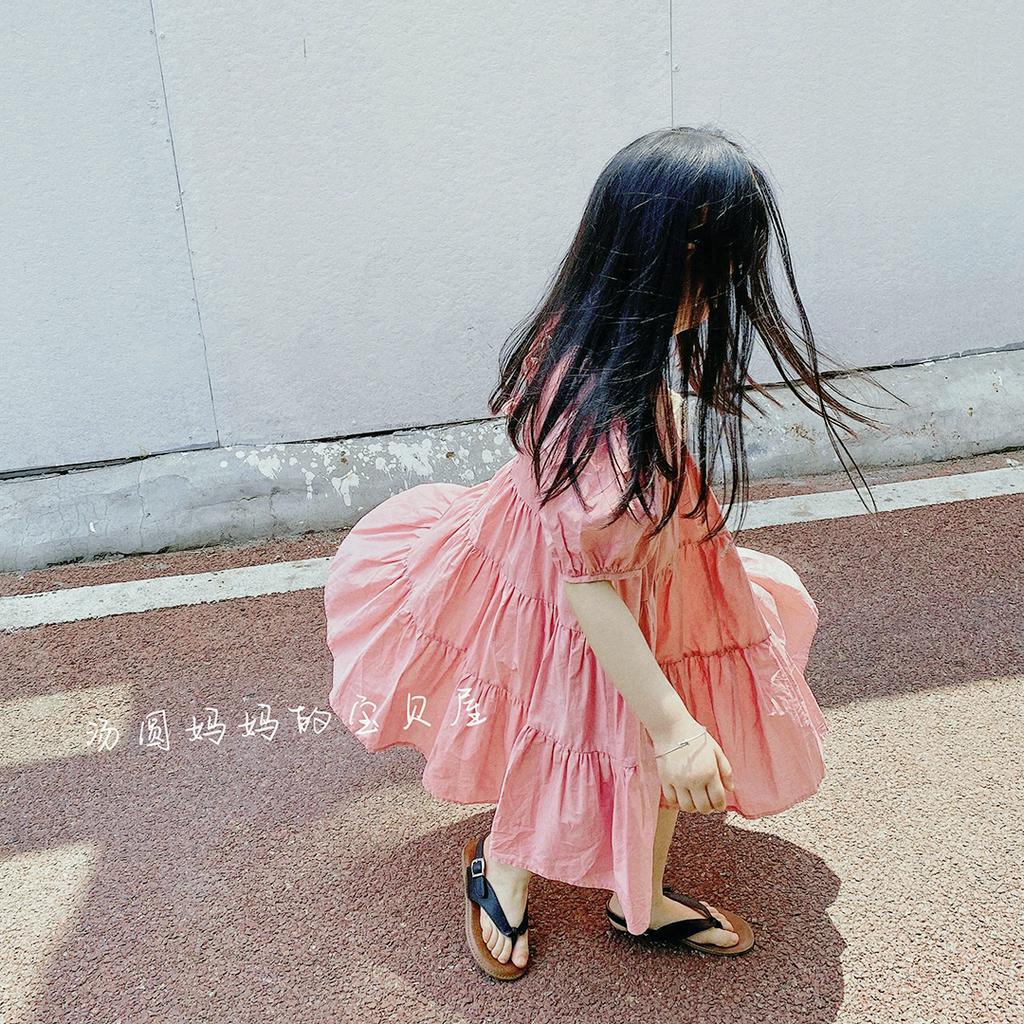 Đầm công chúa cổ tròn màu trơn xinh xắn dành cho bé gái