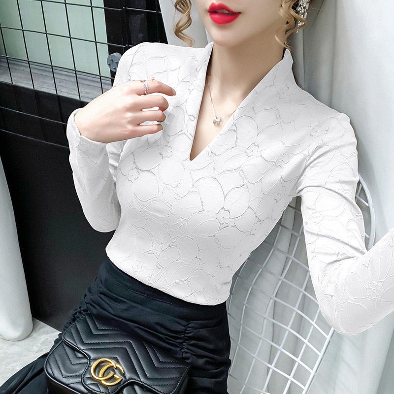Áo Nữ Tay Dài Cổ Chữ v Phối Ren Thời Trang Quyến Rũ