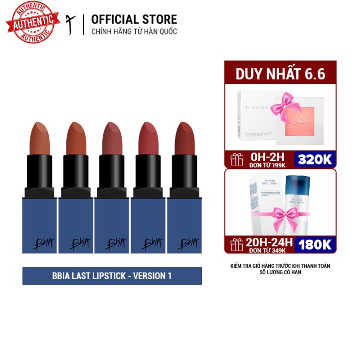 [Mã giảm giá] Son lì Bbia Last Lipstick Version 4 3.5g