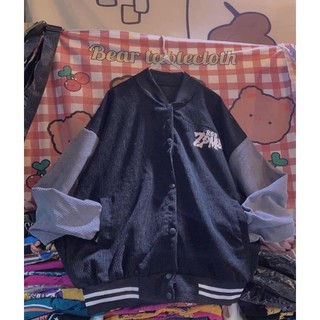 ♦️áo khoác bomber gân nhung phối tay thêu chữ