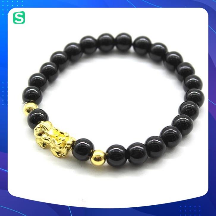 Vòng tay Tỳ Hưu hạt tròn mạ vàng,mang lại may mắn,tài lộc,Hạt đen đều, tròn,phát tài