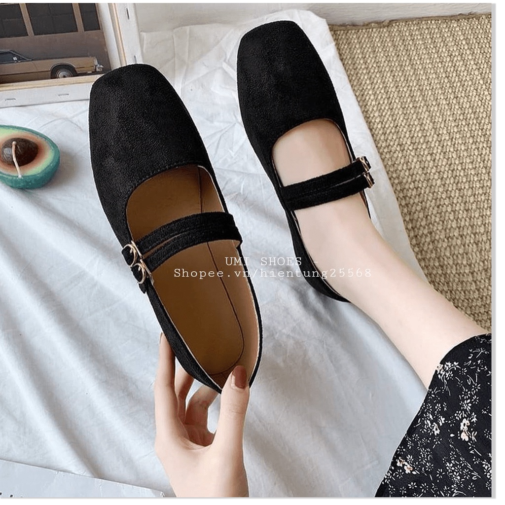 💗MILANO SHOES💗 Giày búp bê nữ đế bệt nubuck mềm màu đen quai chéo ôm êm mẫu mới hot nhẹ nhàng đi học đi làm văn phòng