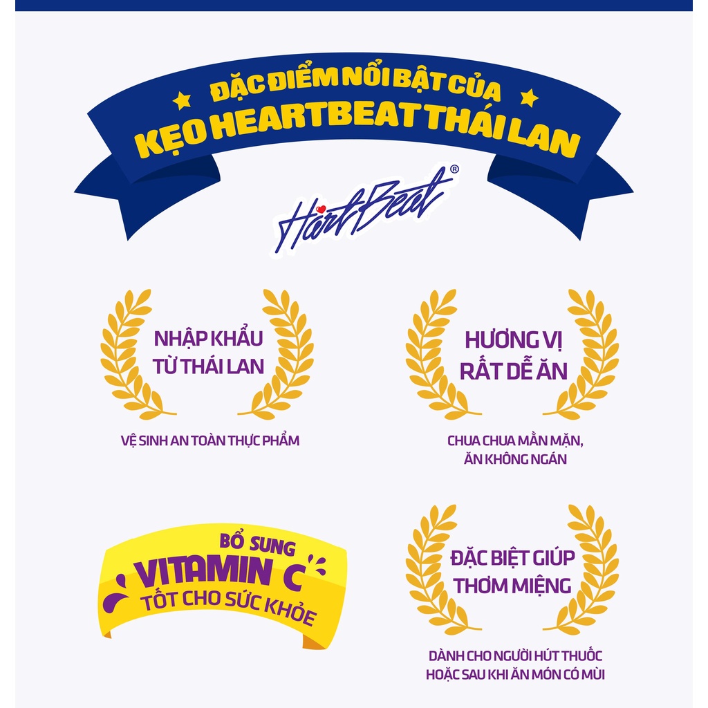 Kẹo Chanh Muối  ( hoặc Thơm, hoặc Mây) Thái Lan 120g Hartbeat Bổ Sung Vitamin C