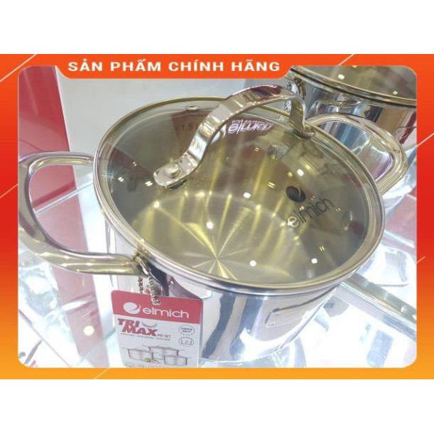 Bộ nồi inox elmich 3741 3 lớp đáy liền trimax cao cấp mã sản phẩm 2353741 kích thước 16cm, 20cm, 24cm