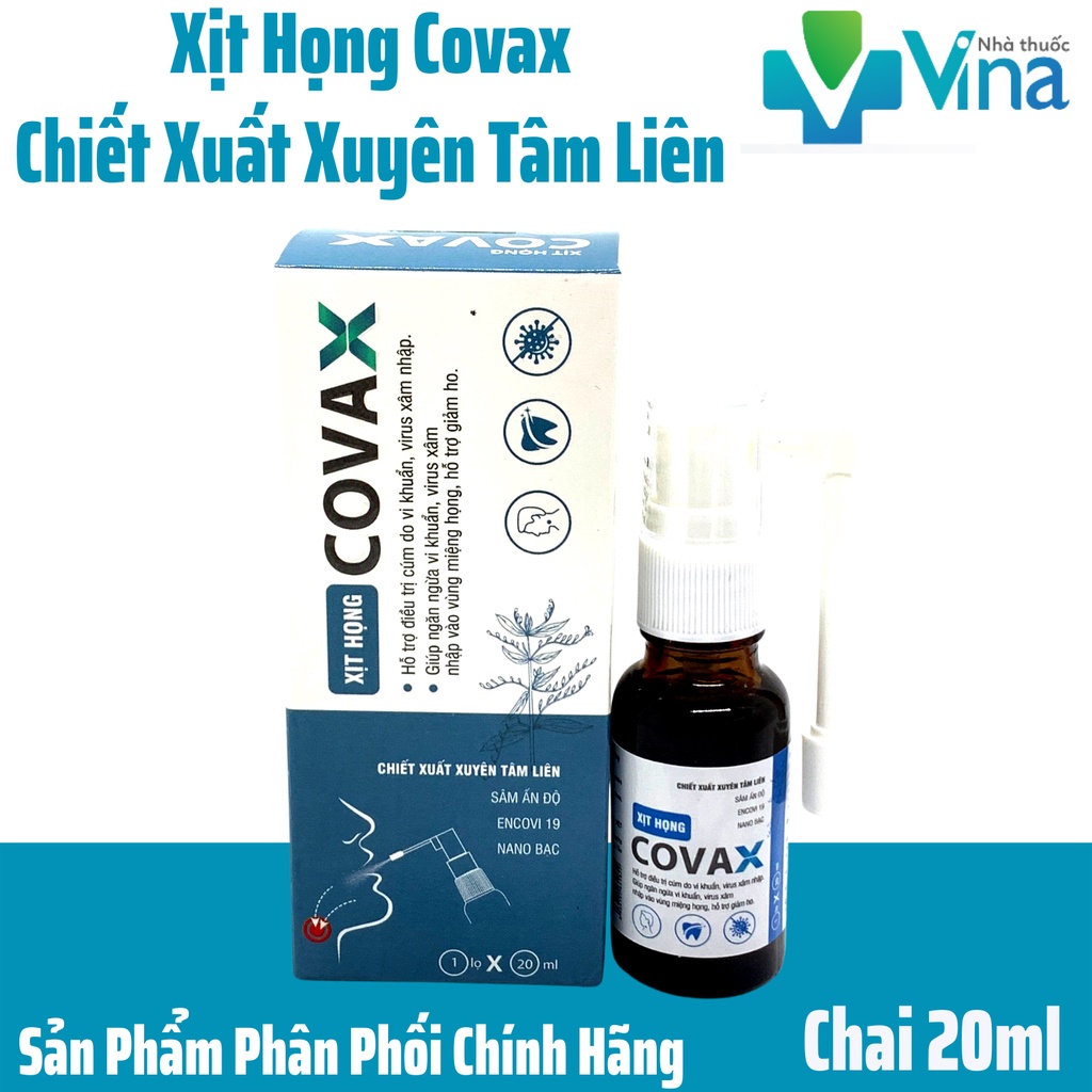 Xịt họng Covax 20ml - Xịt họng có chứa Xuyên Tâm Liên hàm lượng cao và chiết xuất Sâm Ấn Độ