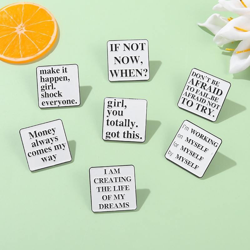 Ghim Cài Áo Bằng Kim Loại Tráng Men Màu Trắng Đen In Chữ Make It Happen Shock Mọi Người Dùng Trang Trí Quà Tặng Cho Bạn Bè