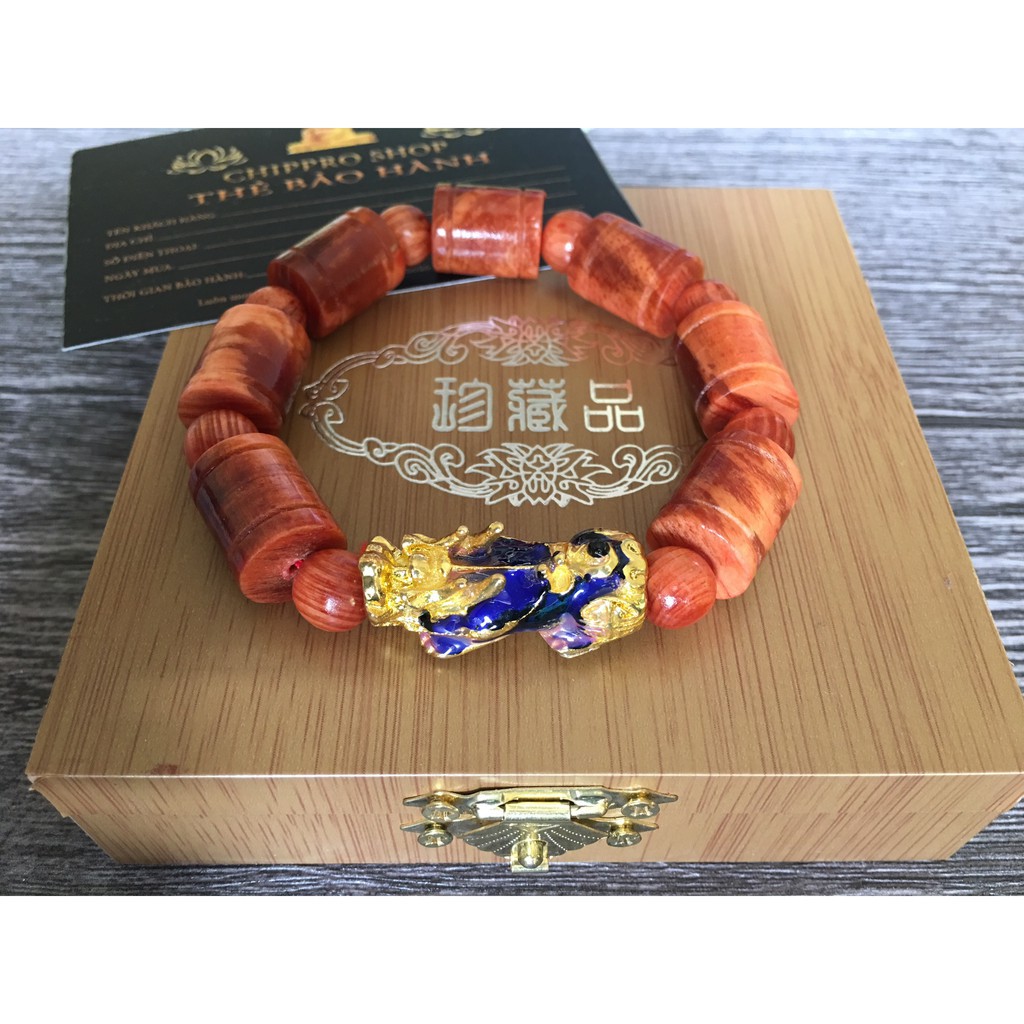 Vòng gỗ Huyết Long Tặng Quà Vip Mix Tỳ Hưu Đổi Màu Phong Thủy