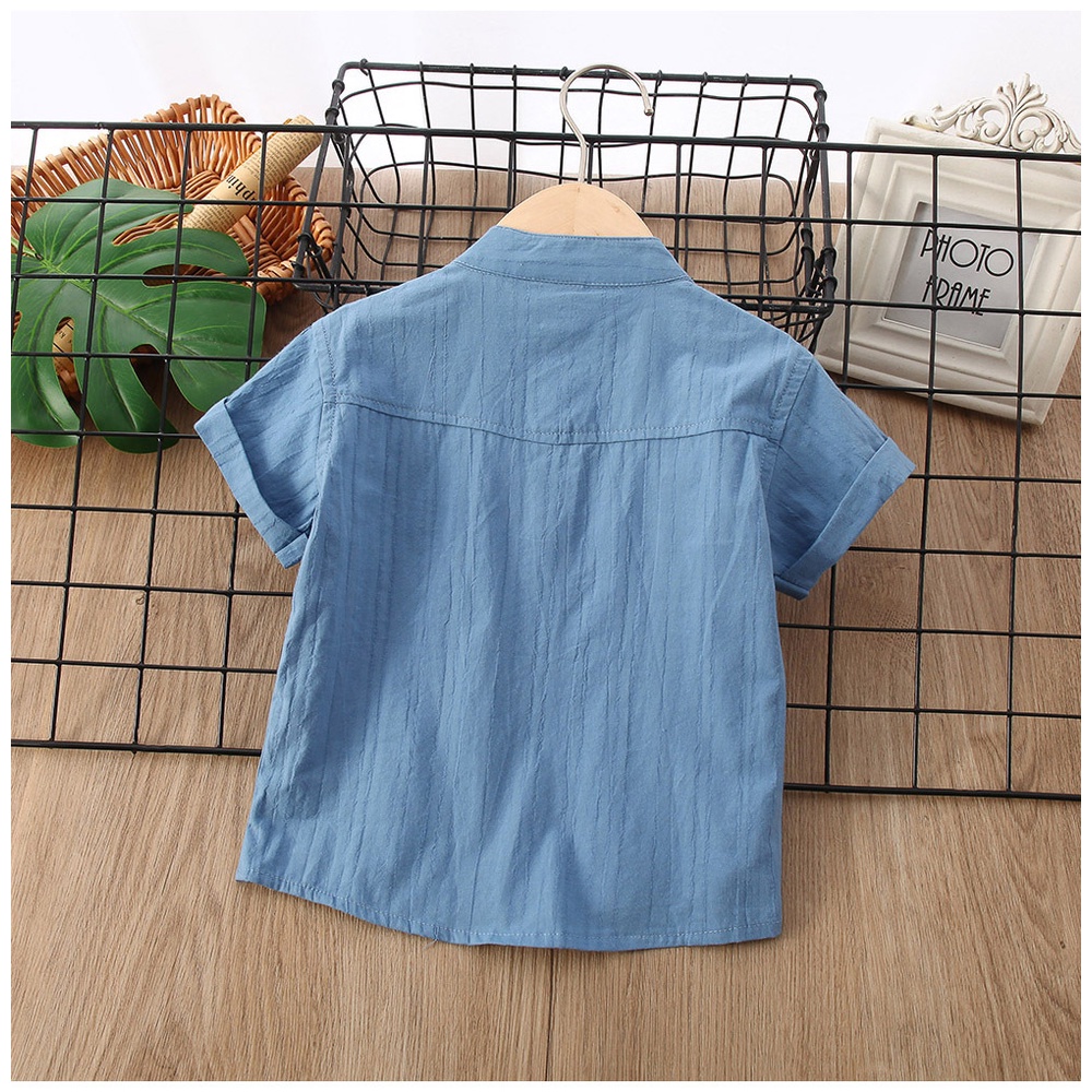 Áo sơ mi ngắn bé trai, cổ tàu,cộc tay, chất đũi cao cấp 10-30Kg