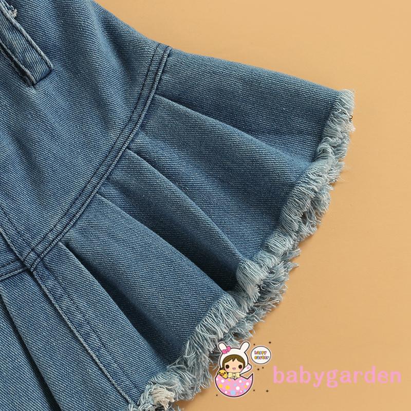 Set áo kiểu hai dây và chân váy lưng cao thiết kế xếp ly vải jean thời trang dành cho bé gái 1-6 tuổi