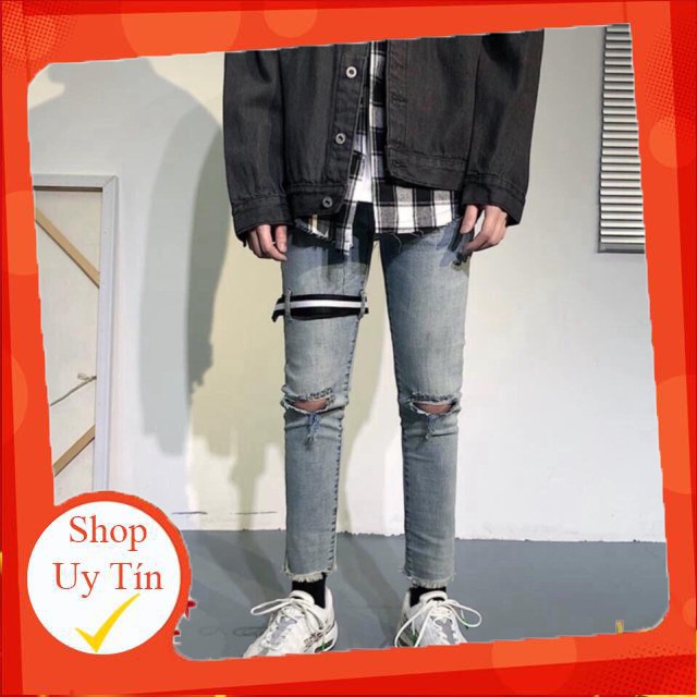 Hàng nhập khẩu Quần jean nam rách gối baggy bò hàn quốc đẹp ống côn chuẩn body hàng cao cấp co giãn nhẹ kiểu vintage Liê