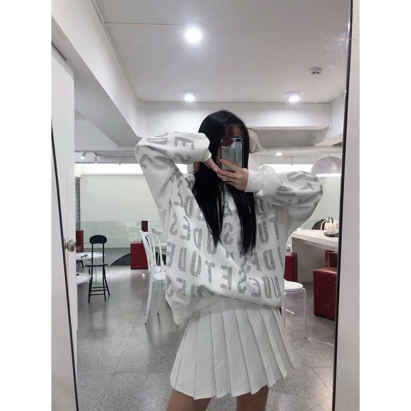 Áo phông dài tay đính đá chữ cao cấp có ảnh thật