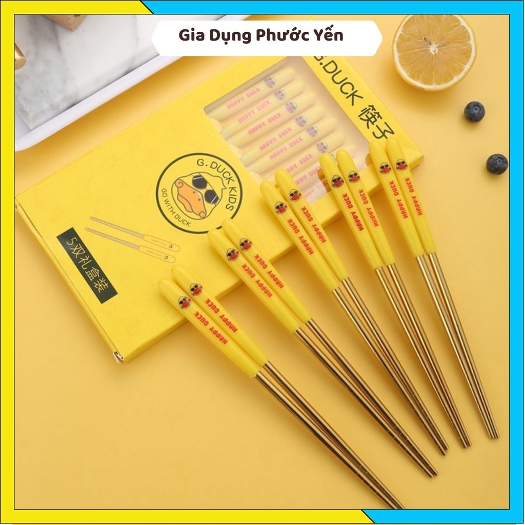 Hộp 5 đôi đũa họa tiết vịt vàng đáng yêu