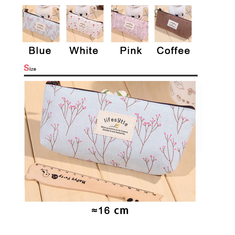 Túi Đựng Bút Bằng Vải Canvas Có Khóa Kéo Họa Tiết Hoa Dễ Thương