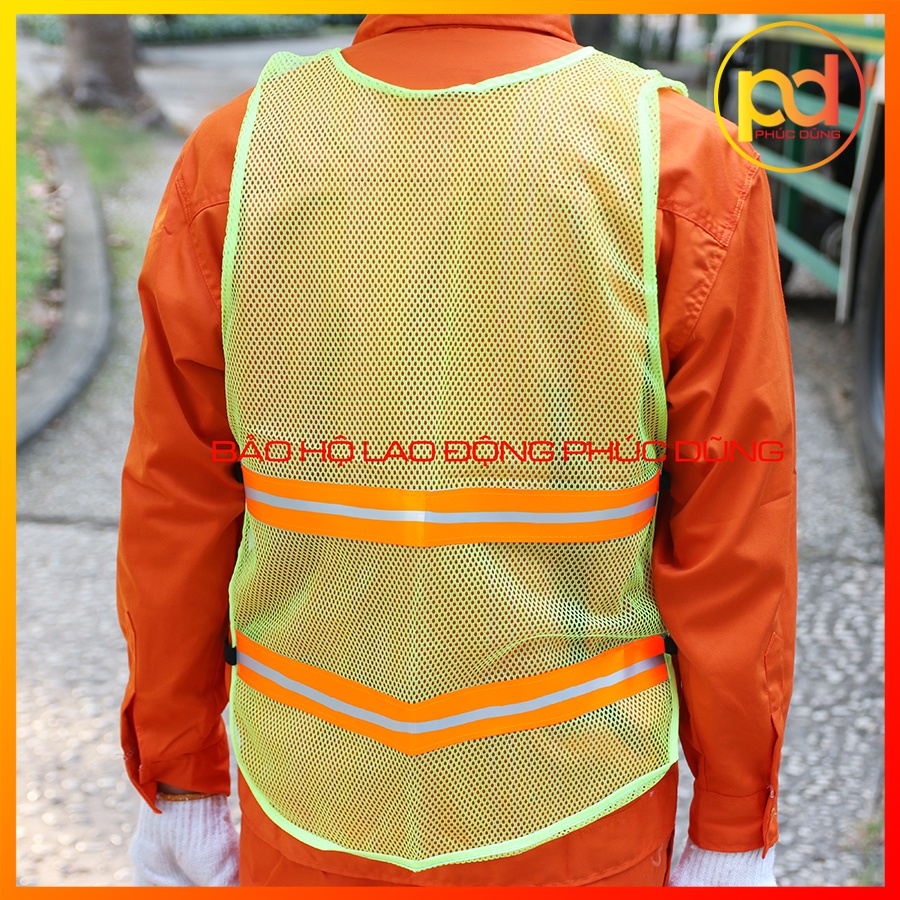 Áo gile lưới phản quang phát sáng khoác ngoài có thun 2 bên giá rẻ, tiện lợi, áo kỹ sư hàn quốc công trình giá rẻ