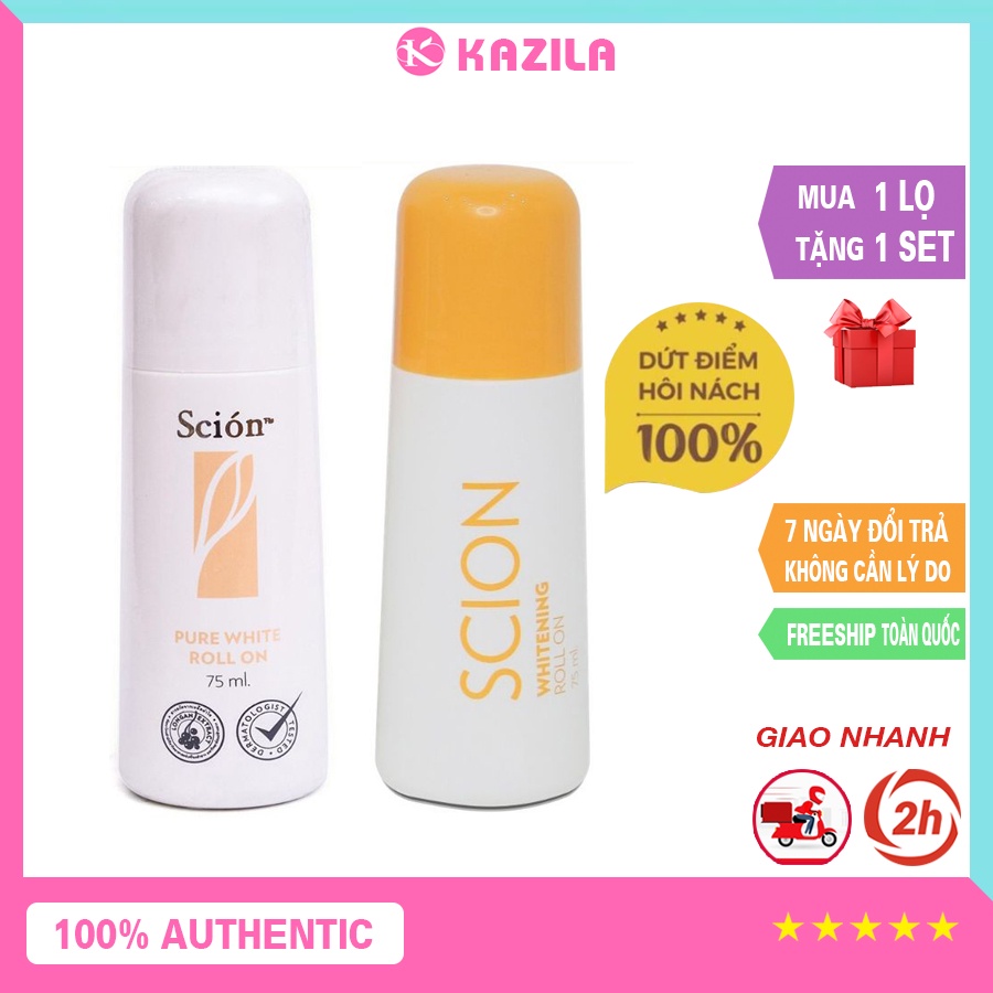 [3 Tặng 1] Lăn khử mùi Scion Nuskin 75ml khử mùi cơ thể, hôi nách hôi chân, dưỡng trắng, giảm thâm nách - Kazila